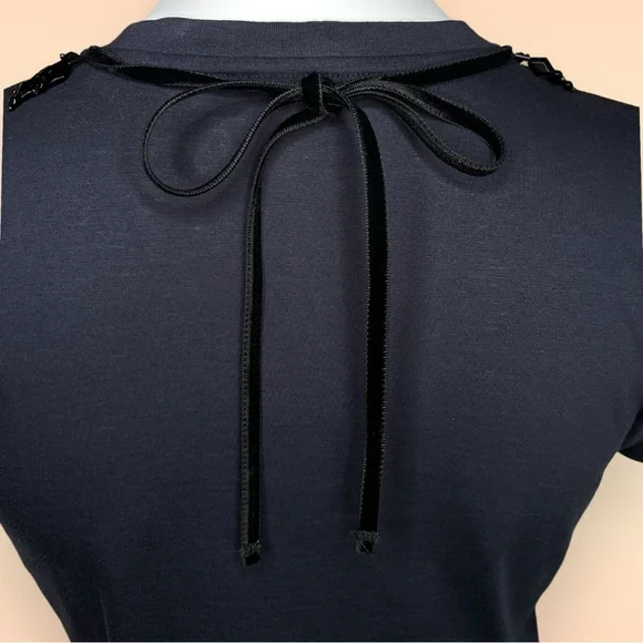 AUTHENTIC Louis Vuitton Embellished Neckline Women’s Navy T Shirt - Extra Small - Picture 4 of 6